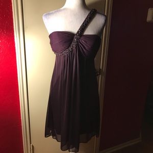 Xscape One Shoulder Beaded Strap Dress